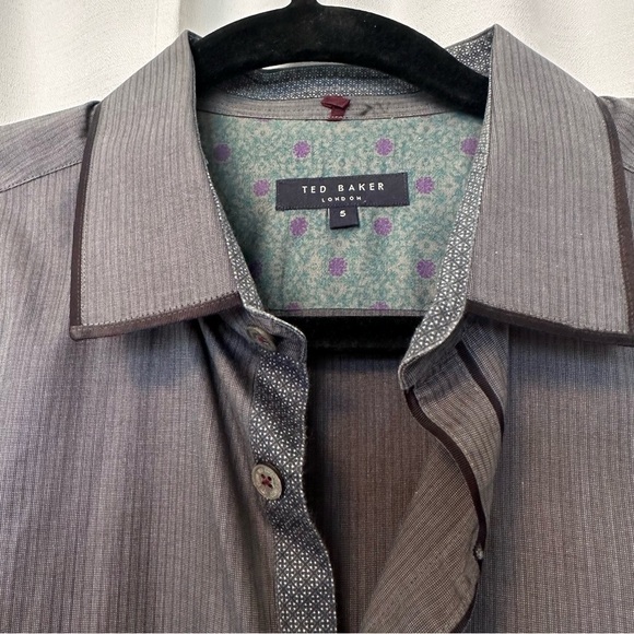 Ted Baker London Mens Shirt 5 XL Long Sleeve Button Up Gray Stripe Flip Cuff - Picture 4 of 13